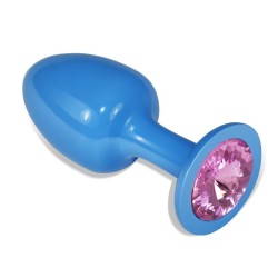 Plug Anal de Metal Azul Rosebud con Joya Rosa