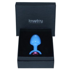 Plug Anal de Metal Azul Rosebud con Joya Rosa