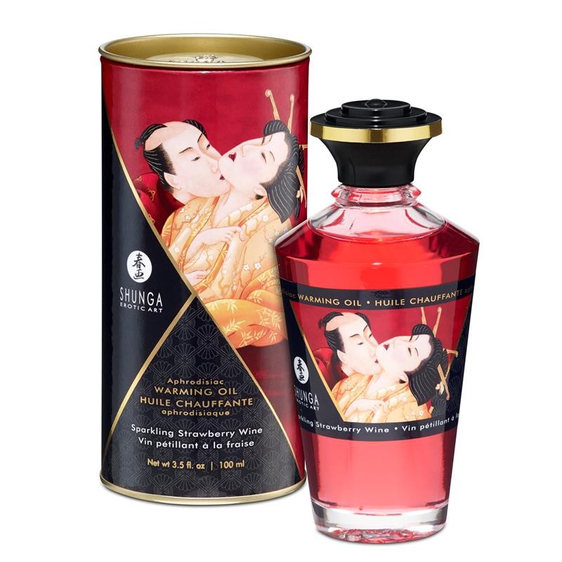 Shunga Aceite de Masaje Efecto Calor Aroma Vino Espumoso de Fresa