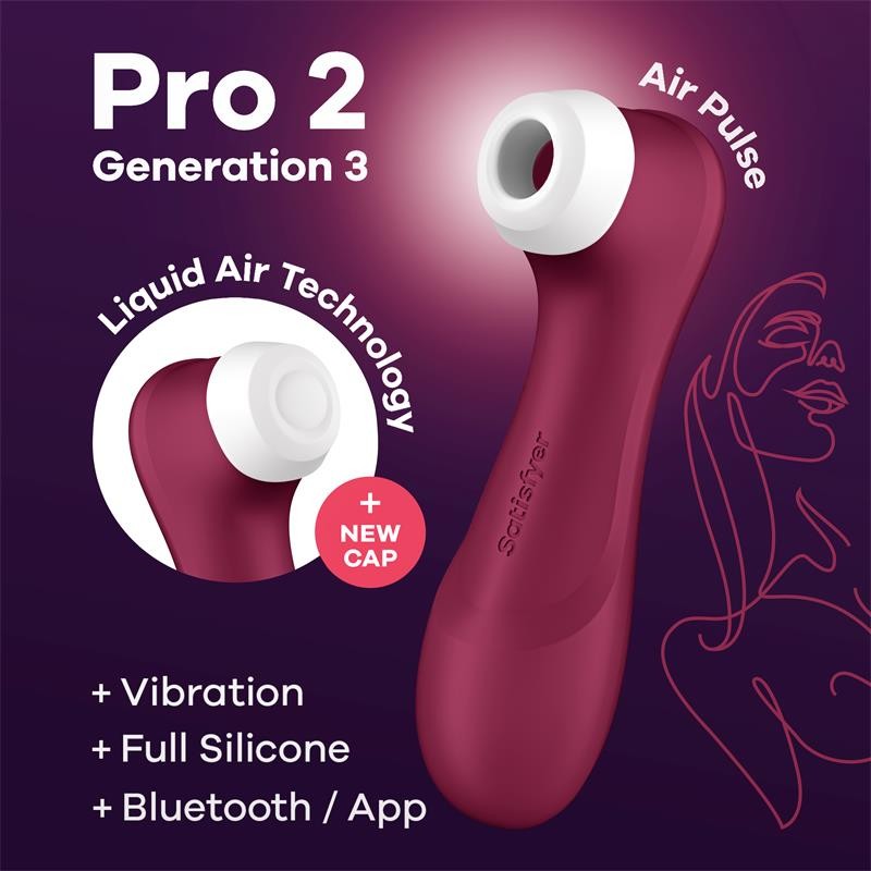 Pro 2 Gen 3 Liquid Air Technology Succión y Vibración App Connect Wine Red - Rojo Vino