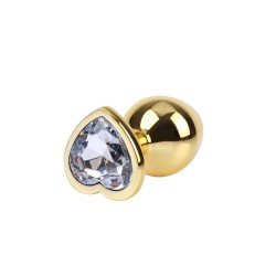 Clear Heart Plug Anal Dorado con Joya Talla M