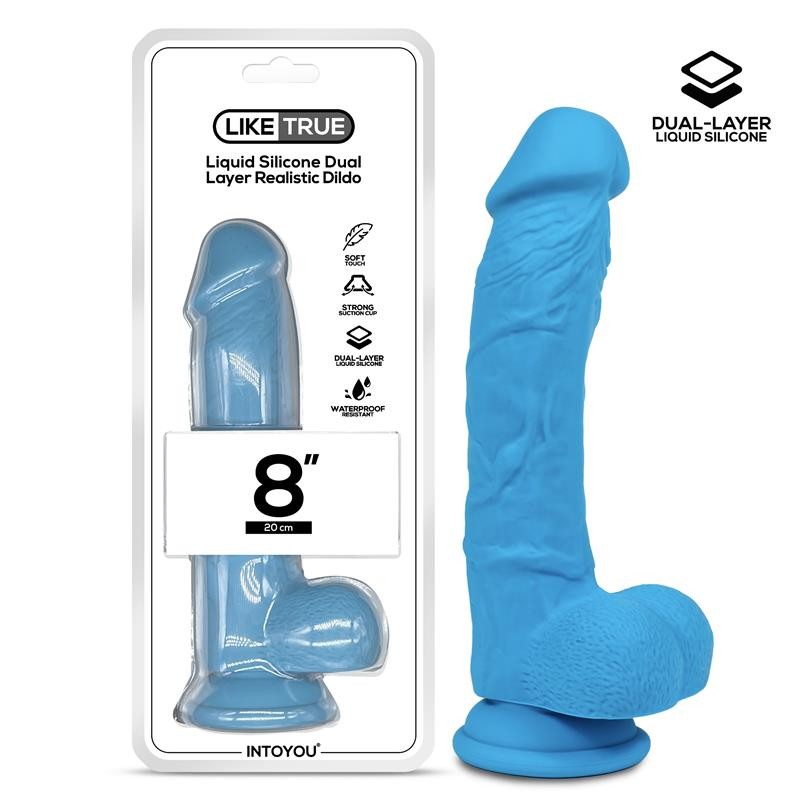 Dildo Realista Silicona Líquida Dual Layer 8 Azul