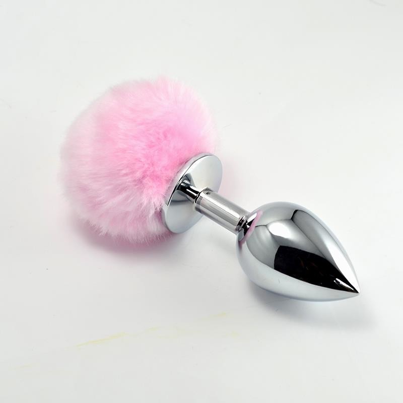 Plug Anal de Metal con Pompon Rosa Talla S