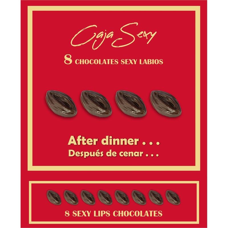 Caja Roja Sexy Forma de Labios Chocolate Negro 8 unidades