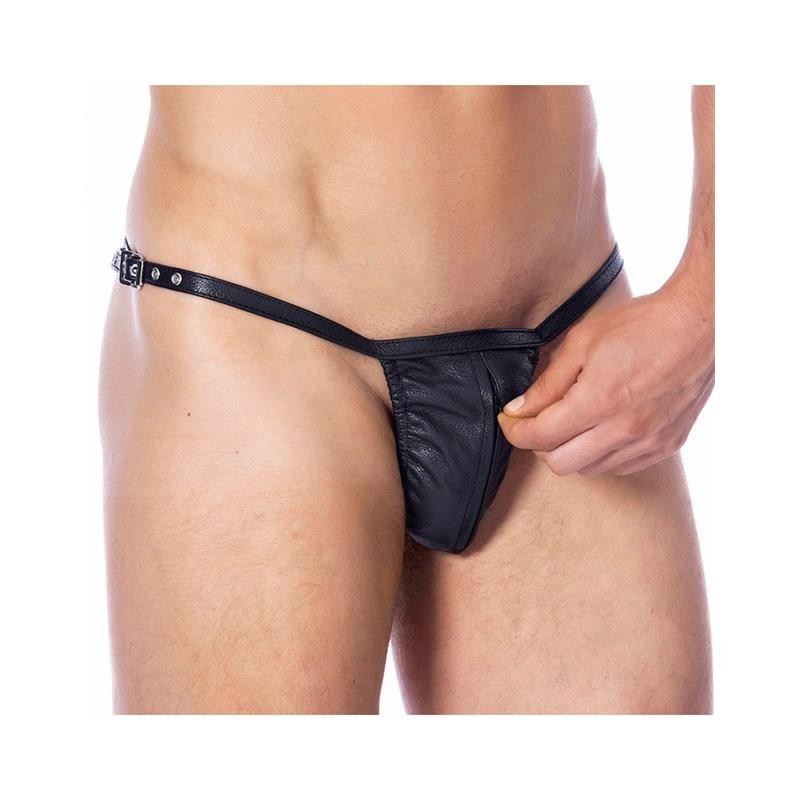 Tanga de Cuero Ajustable con Cremallera Talla Única