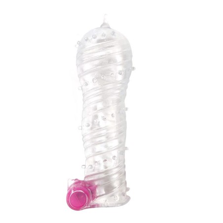 Funda para el Pene Texturizada con Bala Vibradora Transparente